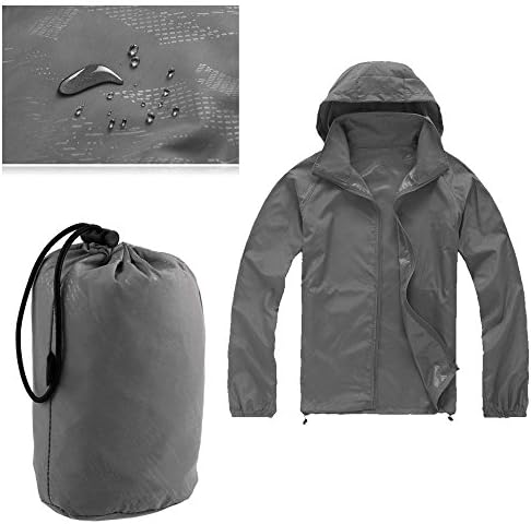 Evaric Men Women Windproof Waterproof Jacket Bicycle Outdoor Sports Rain Coat Outerwear GrayM