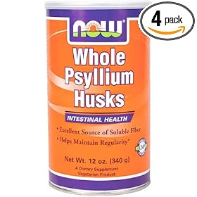 NOW Foods Psyllium Husk Whole,  12 Ounce Canister (Pack of 4)