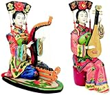 Ladies at their Stringed Instruments Porcelain Statues: Maiden with Pipa and Maiden with Saung Kauk