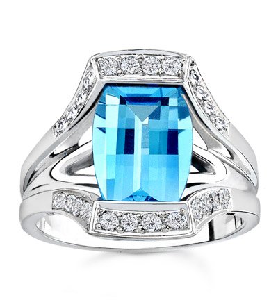 18k White Gold or Yellow Gold Blue Topaz and Diamond Ring 