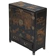 Handmade Oriental Furniture - 38" Antique Style Black Leather Storage Cabinet - Traditional Heirloom
