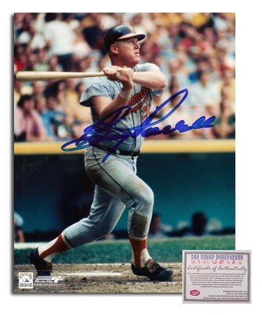Boog Powell Baltimore Orioles MLB Hand Signed 8x10 Photograph Away Jersey Swinging