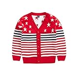 (コ-ランド) Co-land 子供服 男の子 カーディガン ボーイズトップス 長袖 Vネック セーター ニットカーデ 男児アウターウェア ベビー 柄プリント カジュアル スターレッド 105