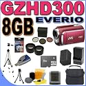 JVC Everio GZ-HD300 60GB Hard Drive HDD High Definition Camcorder (Red) BigVALUEInc Accessory Saver 8GB Filters/Lenses Battery/Charger Bundle