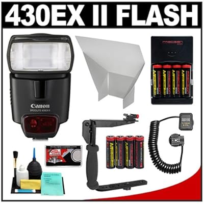 Canon 430EX II Speedlite Flash + 8 Batteries & Charger + Bounce Reflector + Cord + Stroboframe 350 Bracket for EOS 60D, 7D, 1D X, 1D, 1DS, 5D Mark II III, Rebel T4i, T3i, T3 Digital SLR Camera