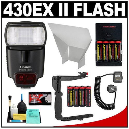Canon 430EX II Speedlite Flash + 8 Batteries & Charger + Bounce Reflector + Cord + Stroboframe 350 Bracket for Canon EOS Rebel XT, XTi, XS, XSi, T1i, 50D, 40D, 5D SLR Digital Cameras