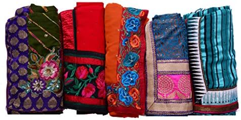 Lot of 5 Indian Sari Semi Georgette Multicolor Designer Embroidered Saree Printed Fabric Wholesale Saree