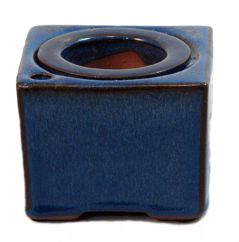 Square Self Watering Ceramic Pot with Felt Feet - Blue - 4 3/8