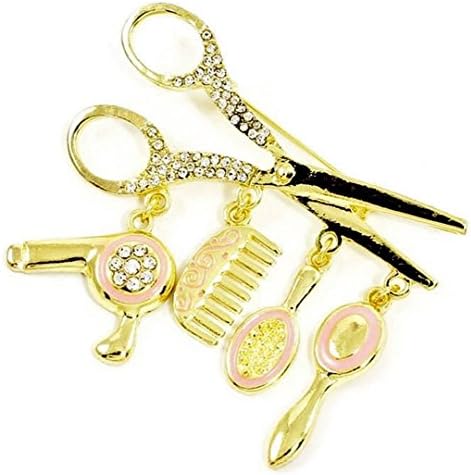 Hair Stylist Pin Brooch C46 Clear Crystal Pink Accents Gold Tone