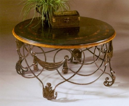 Round Cocktail Table With Black Fossil Veneer