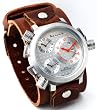 Nemesis #BLHST080S Men's Signature Collection Triple Time Zone Oversized Wide Leather Cuff Band Watch
