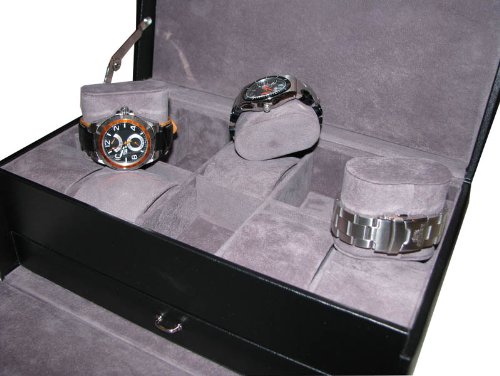 Leather Watch Display Storage Box Chest Case For 10 Watches with Built-in Repair Band Link Sizing Toolkit