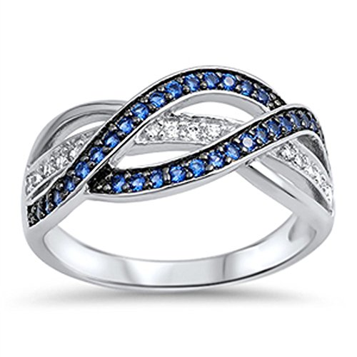 Weave Knot Blue Simulated Sapphire Fashion Ring New 925 Sterling Silver Band Sizes 5-12