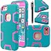 iPhone 6S Plus Case, E LV iPhone 6 Plus Case Cover - Dual Layer Hybrid Armor Defender Protective Case Cover for iPhone 6S Plus / iPhone 6 Plus with 1 Stylus and 1 Screen Protector - TURQUOISE / HOT PINK
