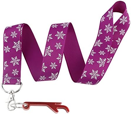Purple Snowflake Keychain Keyring Key Chain Holder Lanyard Straps with Mini Silver Steel Spring Clips -with Red Bottle Opener Keychain