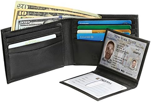 Men's / Juniors High Quality 100% Full &amp; Top Grain Genuine Leather Bifold Wallet - Anti Theft RFID Blocking Security - Removable ID Window - Cash Credit Card Compatible - Wallets For men By Pessal / Black
