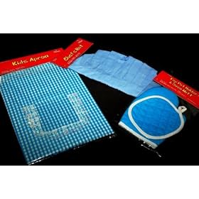 Kids Apron, Chef's Hat, Pot Holder and Oven Mitt Set - Blue by Boley