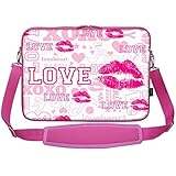 Meffort Inc 15 15.6 Inch Pink Color Matching Neoprene Laptop Carrying Sleeve Bag with Hidden Handle and Shoulder Strap - Love Heart
