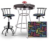 IMAGE OF Chrome Bar Table & 2 Black Adjustable 24