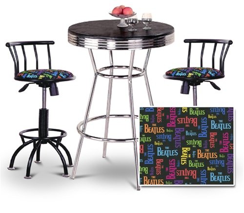 Chrome Bar Table & 2 Black Adjustable 24