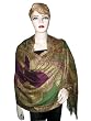 Antique Wine Berry With Chalet Green Cutwork Reversible India Pashmina Shawl Free Shipp