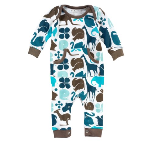 Dwellstudio Organic Long Sleeve Playsuit, Gio Aqua, 0-3 Months