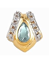 14K Yellow Gold Pear Cut Aquamarine and Diamond Pendant -- LIFETIME WARRANTY