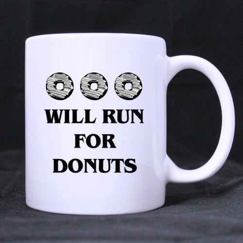 Funny Donut Mug - Best Cool Will Run For Donuts Coffee Mug or Tea Cup - 11 ounces