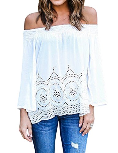 Womens Off Shoulder Lace Strapless Blouse Summer Casual Loose Tops T-shirt