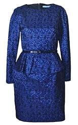 Acetate/Nylon/Polyester/Spandex Scoop Neck Long Sleeves Lace Peplum Belted Embroidered  Dress