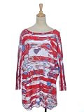 Anna-Kaci Free Size Red White Blue Antique Key Pattern Pajama Sweater Dress