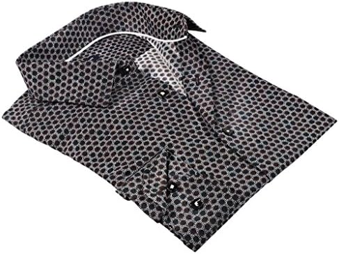 Rosso Milano European Modern Fit Printed Dress Shirt, White Tape On Inner Collar