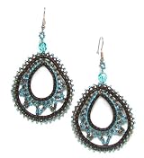 Just Give Me Jewels Handcrafted Brown/Turquoise Beaded Teardrop Dangle Earrings