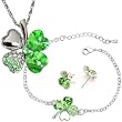 18k Gold Plated Swarovski Crystal Four Leaf Clover Cubic Zirconia Pendant Necklace, Earrings and Bracelet Set - Peridot Green
