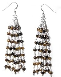 Fashion Earrings Tiger's eye Gemstone Silver Jewelry 4 inches (ers140)