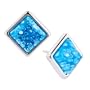 Silver Square Fancy Pale Blue Flower Millefiori Murano Glass Stud Earrings