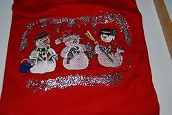 Embroidered Snowman Trio Red T - Just let it snow! Adult-M