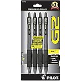 Pilot G2 Retractable Premium Gel Ink Roller Ball Pens, Bold Point, 4-Pack, Black Ink (31254)