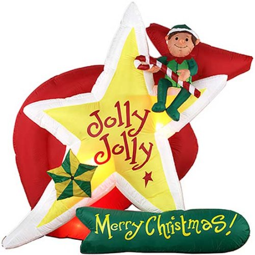 Gemmy 16856-00 Airblown Self-Inflating Decorative Christmas Yard Balloon - Jolly Jolly Star with Pixie