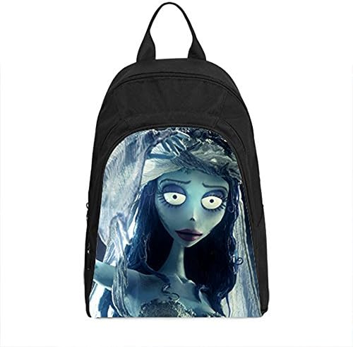 Custom Black Casual Backpack DIY Imported Oxford Fabric Daypacks with Corpse Bride Cartoon Image