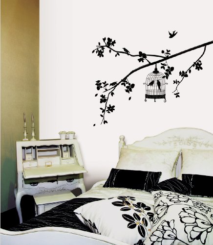 Easy Instant Decoration Wall Sticker Decal - Parisian Spring Bird in Tree Silhouette
