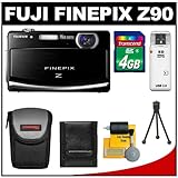 Fuji FinePix Z90 14.2 MP Digital Camera (Black) with 4GB Card + Case + Clea ....