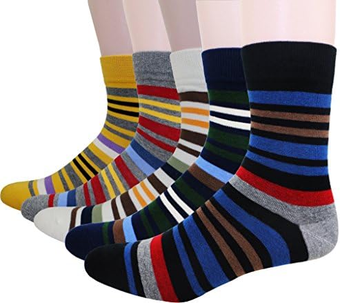 Men's Cotton Colorful Stripe Patterned Casual Crew Socks 5 Pairs 2R