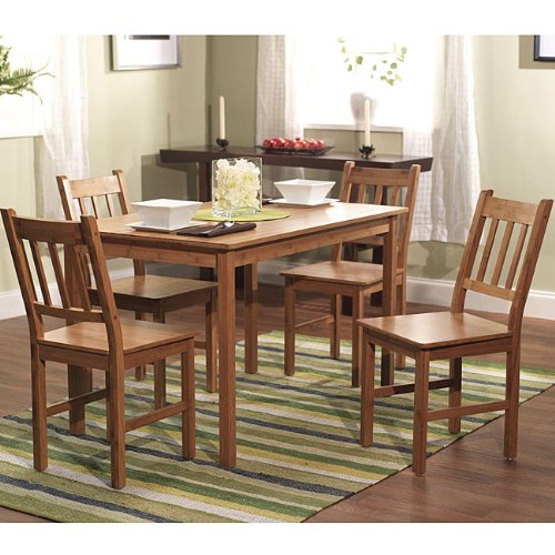 5 Piece Dining Kitchen Table and Chair Set in Solid Eco Friendly Bamboo Wood. This Furniture Set Looks Great and Unique with Any Decor in Your Home, Cabin, or Cottage.