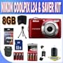 Nikon COOLPIX L24 14 MP Digital Camera with 3.6x NIKKOR Optical Zoom Lens and 3-Inch LCD (Red) W/8GB SDHC Memory + 2 Sets of Rechargeable Batteries + Ac/Dc Charger + USB Card Reader + Memory Card Wallet + Shock Proof Case w/Strap + Accessory Saver Bundle!