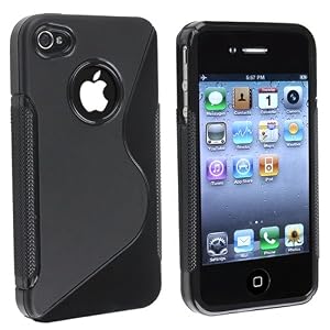 Black S Shape Hard TPU Candy Case Cover Compatible With iPhone® 4 4G iPhone® 4S – AT&T, Sprint, Version 16GB 32GB 64GB