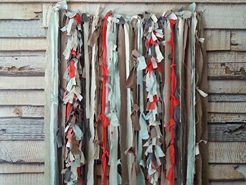 Curtain Panel, Rag Fringe Tan White Red Bohemian Boho Chic Curtain Backdrop Long