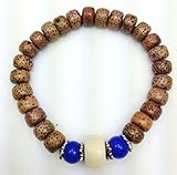 Blue Star Moon Bodhi Prayer Beads Bracelet; Mala Bracelet, 5mm*10mm Beads, Tibetan Wood Mala Beads