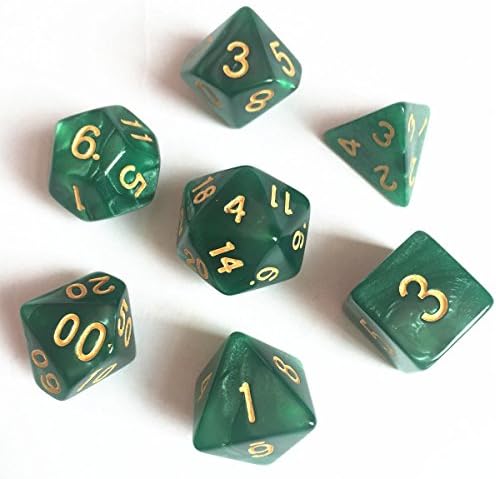Flyesto Polyhedral 7-Die Game Dice Set Assorted Size Dices with Gold Numbers For DnD, MTG, RPG Table Gaming Dices