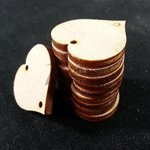 ZLazr: 25 1" X 1/8" Wooden HEARTS Family Birthday Craft Tags Two 2mm Hole Tags Unfinished Birch Wood Made in the USA!